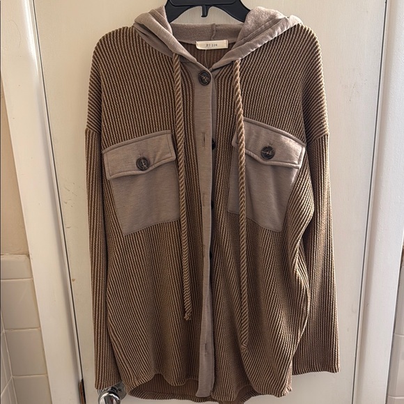 Brown Ribbed Button-Up Cardigan - Picture 4 of 4